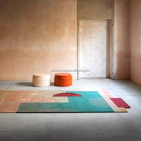 Modern Luxury Custom Size Wool/Silk Hand Tufted Geometric Pattern PET Friendly Antimicrobial Non-Slip Cushioned Area Rugs Sets