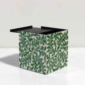 Support de boîte de cube de tissu de luxe conception d'incrustation de nacre pour la décoration d'hôtel à la maison avec le cadeau idéal de motif de feuille verte - Product Image 4