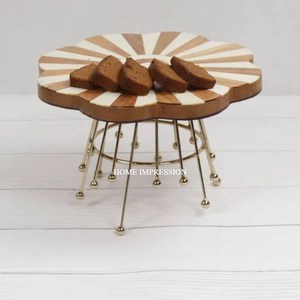 Embossed Handmade Round Marble & Wood Eco-Friendly Modern Large <b>Cake</b> <b>Stand</b> with <b>White</b> Top Hot Selling Indian - Product Image 2