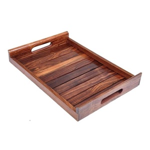 Plateau de service multifonctionnel en bois naturel Art Déco pour le Ramadan, l'Aïd, les mariages, pour les aliments et les boissons - Product Image 1