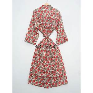 Albornoz Maxi de Algodón Europeo para Mujer, Kimono Casual con Estampado Floral, Cardigan de Lujo Boho para Otoño y Verano, Ropa de Dormir - Product Image 6