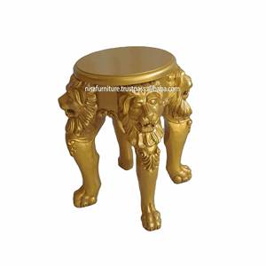 Table d'appoint élégante et luxueuse en bois massif d'acajou et MDF, style baroque français antique, avec tête de lion sculptée, meubles pour la maison - Product Image 3