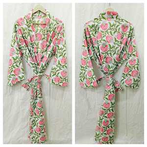 ชุดคลุมหรูหราสไตล์ชัยปุระ ลายดอกไม้ ผ้าทอเนื้อนุ่ม ระบายอากาศได้ดี อุ่นสบาย ขนาดฟรีไซส์ แขนครึ่งตัว มีเชือกผูก เหมาะสำหรับใส่ที่บ้านหรือชุดนอน-ODM - Product Image 2