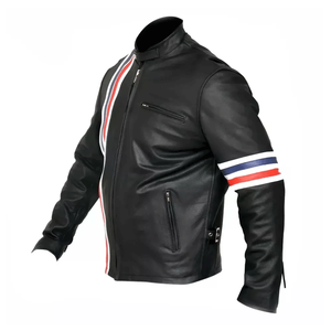 Men's Biker Style Black Genuine Leather Racing Motorbike Jacket With Multi-color Lines CE Armoured Motorcycle Jacket For Men - Product Image 4
