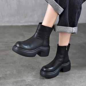 Bottes hautes plates chics pour femmes, confortables, à bout rond, à enfiler, pour le quotidien, extensibles, pour femmes - Product Image 2