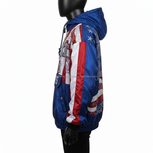 แจ็กเก็ตกันลมโพลีเอสเตอร์180 GSM พร้อมพลอยเทียมสำหรับผู้ชายแจ็คเก็ตกันลมสีแดงสีขาวฟ้า - Product Image 5