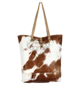 Sac à main fourre-tout de luxe en cuir véritable avec fermeture à glissière résistante à l'eau Logo personnalisable Sacs en cuir de poil de vache incontournables - Product Image 1