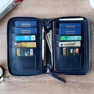 ที่ใส่หนังสือเดินทางของครอบครัวทำจากหนังแท้มีซิปล็อกด้วย RFID บล็อคสไตล์วินเทจเคสใส่โลโก้ได้ตามต้องการ - Product Image 1