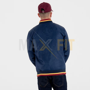 Blousons bombardiers personnalisés, vente en gros, blousons bombardiers à fermeture éclair teints en bleu pour hommes, veste intérieure personnalisée en polyester à la taille élastique - Product Image 2