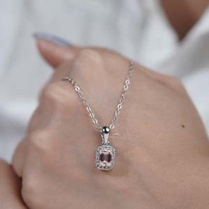 IGI Certified White Gold Women's Classic <b>Emerald</b> Cut Halo Diamond Engagement <b>Pendant</b> Luxury Jewelry Charms Product - Product Image 5
