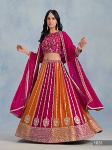 Moderno estilo modesto Rani Rosa Faux Georgette Lehenga Choli con bordado pesado para adultos hasta el suelo vestido de temporada de boda - Product Image 4