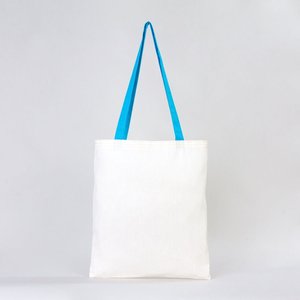 Turquoise Handles Cotton Tote <b>Bag</b> 14x16 in Durable Reusable Plain Cotton <b>Bag</b> with <b>Long</b> Handles for Advertising - Product Image 1