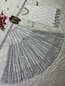 Vestido étnico de tela Georgette de imitación pesada moderna india y pakistaní, traje Sharara de diseñador y Palazzo con Dupatta a bajo precio - Product Image 4