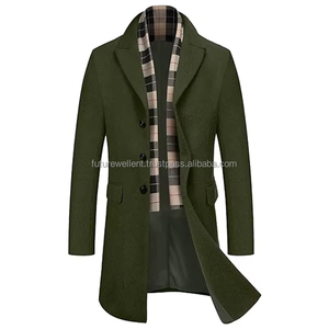 Otoño Invierno nueva moda Turn-Down Collar Color sólido abrigo Simple botón Casual hombres abrigo largo lana Casual abrigo - Product Image 2