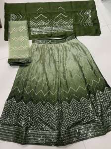 Venta caliente hermosa seda de Chinon Lehenga Choli con blusa y bordado Dupatta y fabricante de trabajo de lentejuelas de Surat - Product Image 5