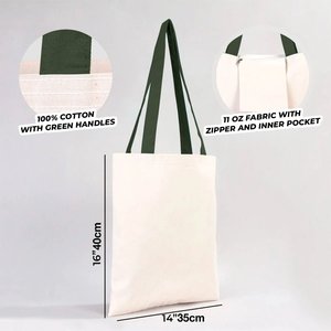 14 X 16 (35x40 Cm) Canvas <b>Purse</b> with <b>Green</b> Zippered Handles 10 Oz-Solid <b>Green</b> Color Cotton and Polyester Lining - Product Image 1