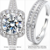Bague de fiançailles en moissanite couleur D VVS, taille coussin, en argent sterling S925, ajustable, 1ct 2ct 3EX Cut