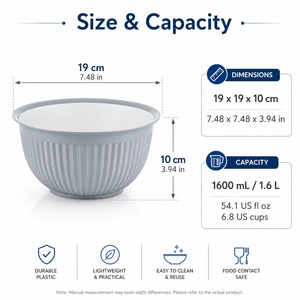 <b>Plastic</b> Serving Bowl 1.6L for Salad Fruit Food Prep <b>Kitchen</b> and Wholesale Bulk Supply - Product Image 2