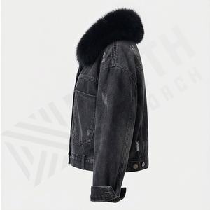 Customized Color <b>Woman</b> Denim Jacket Frayed Edges Bold Button Details Urban Streetwear Look Fashion Stylish <b>Coat</b> High Quality - Product Image 3