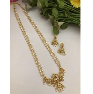 Conjunto de Collar y Aretes con Perlas Polki Chapadas en Oro de Primera Calidad, Estilo Elegante, para Bodas, Colección para Mujer - Product Image 1
