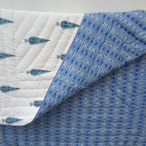 Handmade Cotton Flannel <b>Quilt</b> Red Block Printed Machine Bedding Set for Adults-<b>King</b> and Twin <b>Sizes</b> for Home and Hotel Use - Product Image 1