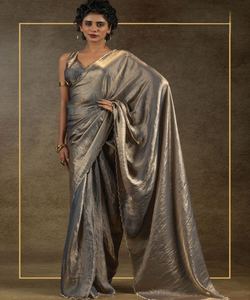 Tendance travail indien Zari diamant travail perle travail Sarees dernière mode look riche couleur grise - Product Image 1
