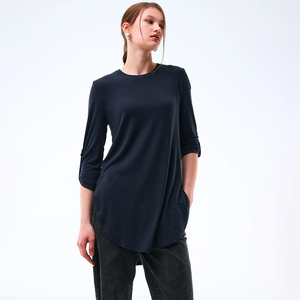Women's Longline T-shirt Curved Hem Streetwear Boutique Fashion <b>Tunic</b> Top Custom Logo Private Label OEM Wholesale Women Clothing - Product Image 1