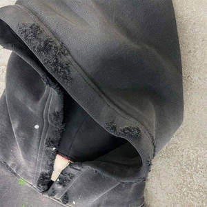 Sudadera con Capucha y Cremallera, Estilo Desgastado con Lavado Ácido, Hombros Caídos, 100% Algodón, Estampado Puff, Diseño Gráfico Personalizado, Ropa Urbana de Invierno - Product Image 4