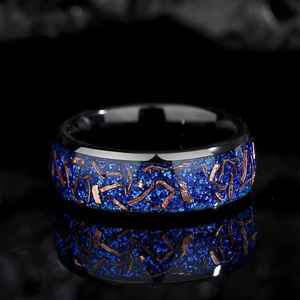 Natural Glowing Blue Sandstone Band <b>Ring</b> Galaxy Moon Rainbow Fire Fantastic Band <b>Ring</b> <b>Couples</b> Gift Band Universal Fine Jewelry - Product Image 1