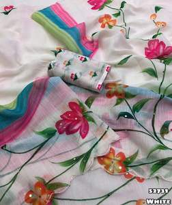 ผ้าลินินเนื้อนุ่มพิมพ์ลายสไตล์ใหม่ส่าหรีสำหรับผู้หญิงและผู้ใหญ่ - Product Image 4