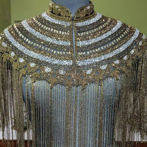 Hermosa y elegante capa burlesca con cuentas, hebras de lentejuelas, cuello recto para traje de Club festivo, hermoso bordado - Product Image 1