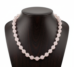 สร้อยคอประดับลูกปัดโรสควอตซ์ทรงเรขาคณิต Rudra Gems สำหรับผู้หญิง ความยาว 18 นิ้ว ตัวล็อคชุบโรเดียมเงินทิเบต ถักด้วยมือ ของขวัญสุดอินเทรนด์ - Product Image 3