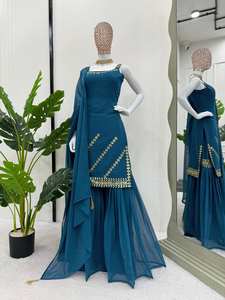 Dernier Designer Faux Georgette Fil Séquence Travail Sharara Costume Par FabZone - Product Image 4