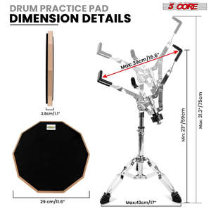 5Core <b>Drum</b> Practice Pad Set 12 Snare Drumming Stand Double Sided Silent Drummer Kit - Product Image 4