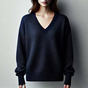 Automne hiver femmes chandails mode à manches longues chaud décontracté col en V 100% coton respirant Anti-rides avant Logo - Product Image 3