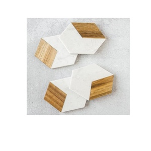 Floral Pattern Marble & Wood Coaster <b>Set</b> of 4 Coaster for Coffee Drink Tea Dinig Table Decoration Modern <b>Desk</b> Home Decor - Product Image 3