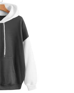 <b>Grey</b> Color Block Hoodie Unisex Casual Fleece Pullover With Kangaroo Pocket Stylish Winter Warm Streetwear Hooded <b>Sweatshirt</b> - Product Image 3