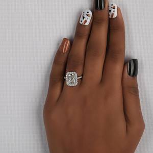 Radiant Cut Eco-Friendly Lab Grown Diamond Accent <b>Ring</b> 4 Claw Prong <b>Set</b> CVD Wedding <b>Ring</b> for Her Trendy Halo <b>Ring</b> - Product Image 6