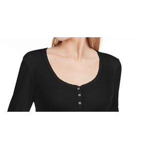Maglietta Henley casual con bordo smerlato in tessuto lavorato a maglia nero Ultra Flirt per ragazzi, taglia XS - Product Image 2