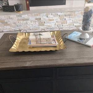 Distressed Gold Metal <b>Tray</b> with Wavy Edge and Handles | Antique Serving <b>Tray</b> - Product Image 2