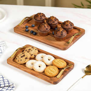 Ambar Exports Juego de 2 Bandejas Rectangulares Modernas de Madera de Acacia con Asas Doradas, Ecológicas para Decoración de Fiestas - Product Image 6