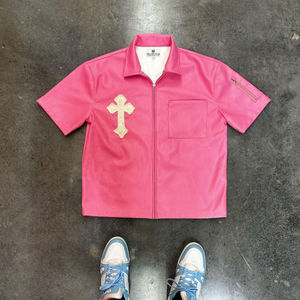 Breathable Knitted Summer <b>Men's</b> <b>Zip</b>-<b>Up</b> Formal Oversized Fit Short Sleeve Stand Collar Gym <b>Top</b> Activewear Workout - Product Image 4