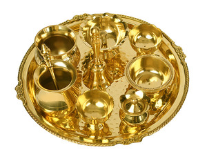 Pooja Thali de latón pulido oro hecho a mano con soporte Agarbati Diya titular Diwali Pooja boda Mandap bienvenida Thali - Product Image 4
