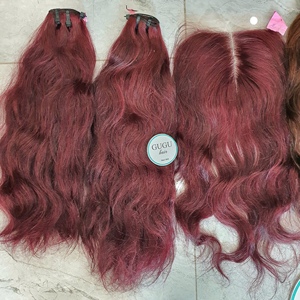 Vente en gros Modèle de corps naturel ondulé de couleur bordeaux Paquets de cheveux humains vierges Cheveux bruts du Vietnam avec fermeture à lacet HD - Product Image 1