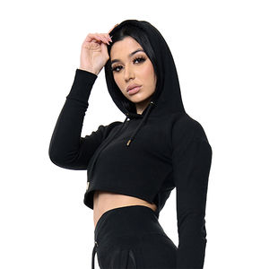 Nouvel ensemble de survêtement sport court d'hiver personnalisé avec logo élégant, hauts courts à capuche et pantalon de jogging, ensemble 2 pièces pour femmes - Product Image 6