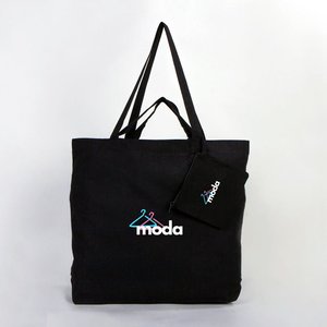 Bolsa de Mano de Algodón Plegable Personalizada de 12 oz, Tamaño Mediano 19 x 16 x 4 cm, Color Negro, Estilo con Patrón de Letras-48 41 10 cm - Product Image 4