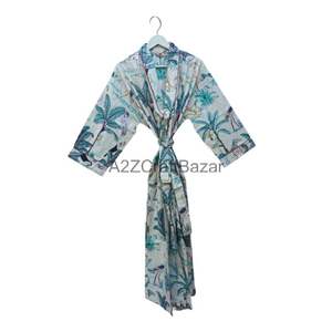 Kimono de algodón ligero para mujer, con estampado de La Selva Floral ropa de dormir, ropa de noche larga, bata de ducha transpirable para Otoño Invierno - Product Image 1