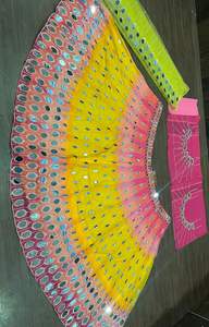 Elegante pesado espejo Real bordado trabajo indio paquistaní ropa Lehenga Choli para mujeres Cancan lona Patta tela de encaje - Product Image 5