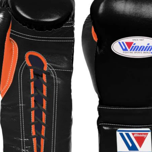Gants de boxe à lacets Winning, noir et orange, cuir véritable, gants de boxe professionnels pour l'entraînement, le sparring et les combats, qualité professionnelle, 8 oz, 10 oz - Product Image 3
