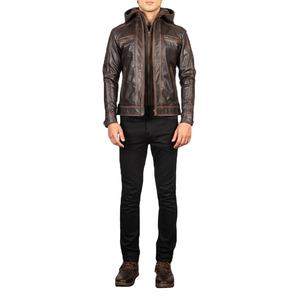 Veste d'hiver en cuir pour hommes modernes et élégants avec forme simplifiée à capuche et détails à glissière pour des tenues contemporaines - Product Image 1